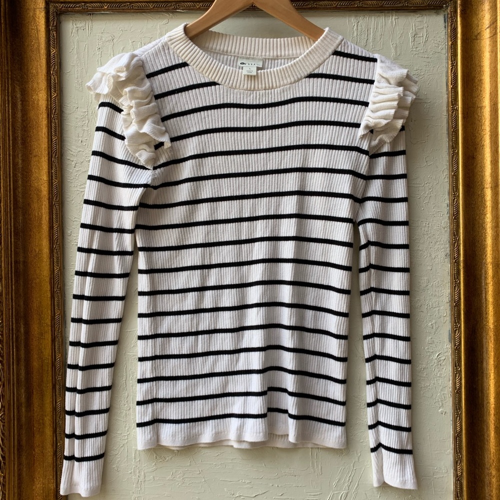 Black & White Stripe Ruffle Sweater